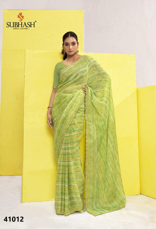 Subhash Nandika Sb-41012 Green Sparkle Chiffon Saree