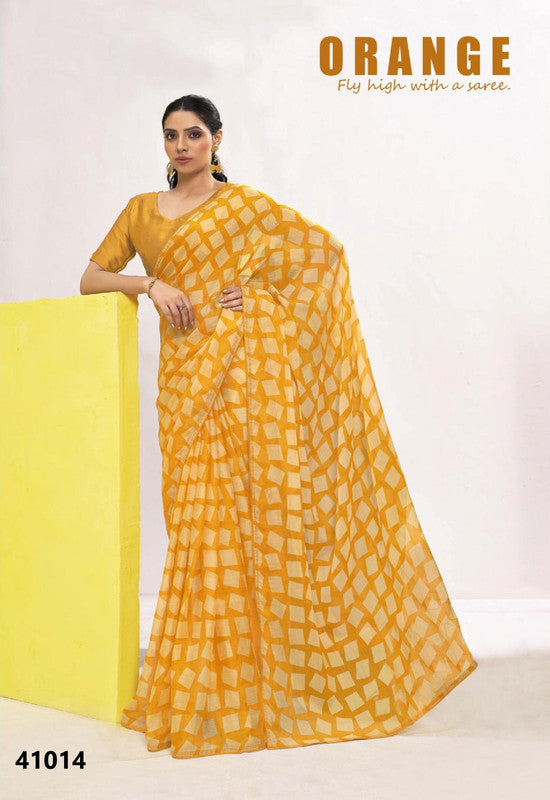 Subhash Nandika Sb-41014 Yellow Sparkle Chiffon Saree