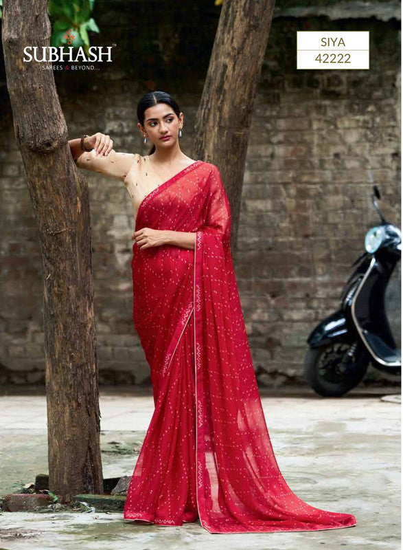 Subhash Rozana Sb-42222 Red Chiffon Saree