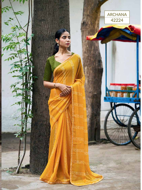 Subhash Rozana Sb-42224 Yellow Chiffon Saree