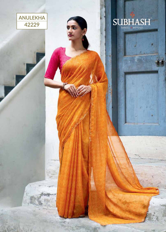 Subhash Rozana Sb-42229 Orange Chiffon Saree