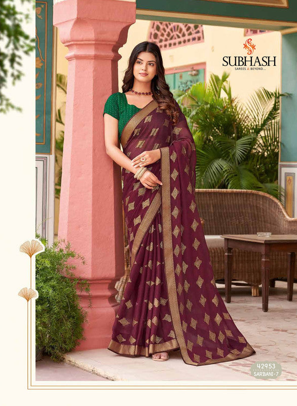 Subhash Sarbani-7 42953 Purple Moss Chiffon Saree