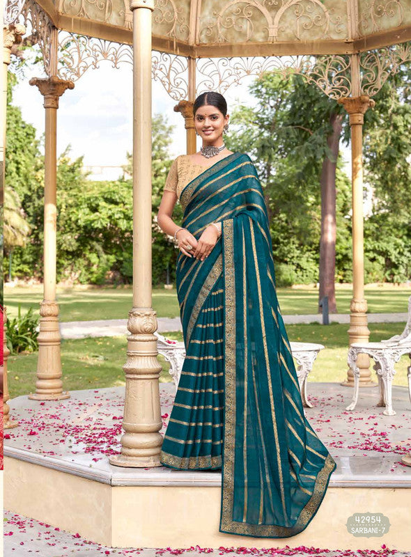 Subhash Sarbani-7 42954 Green Moss Chiffon Saree