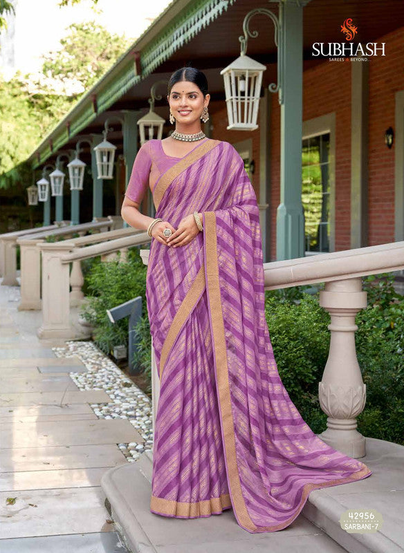 Subhash Sarbani-7 42956 Purple Moss Chiffon Saree