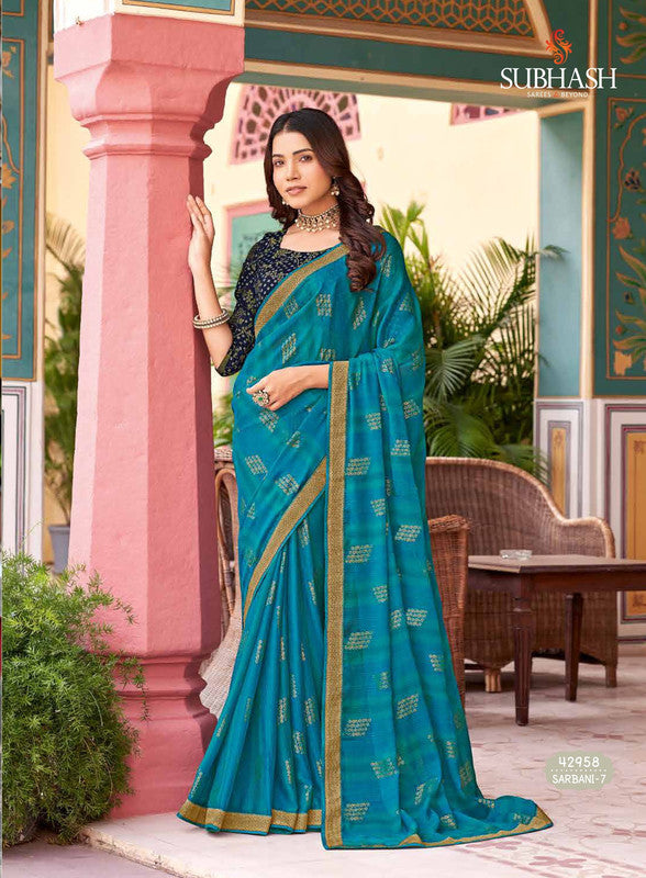 Subhash Sarbani-7 42958 Blue Moss Chiffon Saree