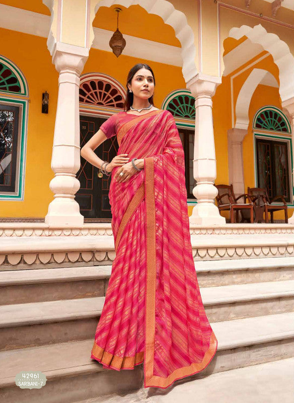 Subhash Sarbani-7 42961 Pink Moss Chiffon Saree