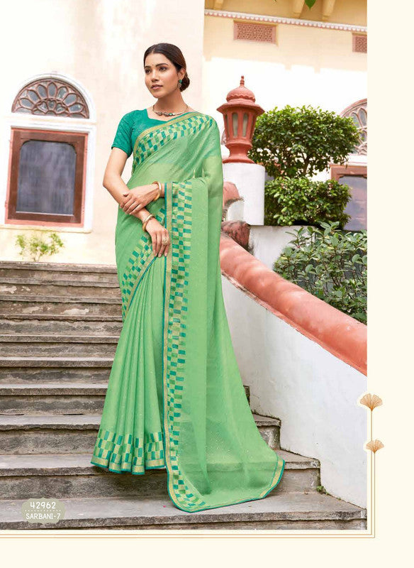 Subhash Sarbani-7 42962 Green Moss Chiffon Saree