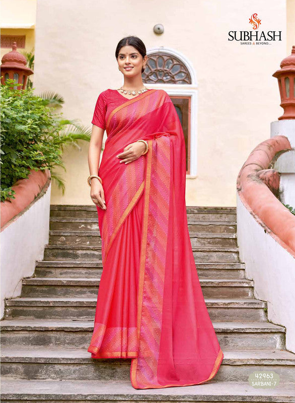 Subhash Sarbani-7 42963 Pink Moss Chiffon Saree