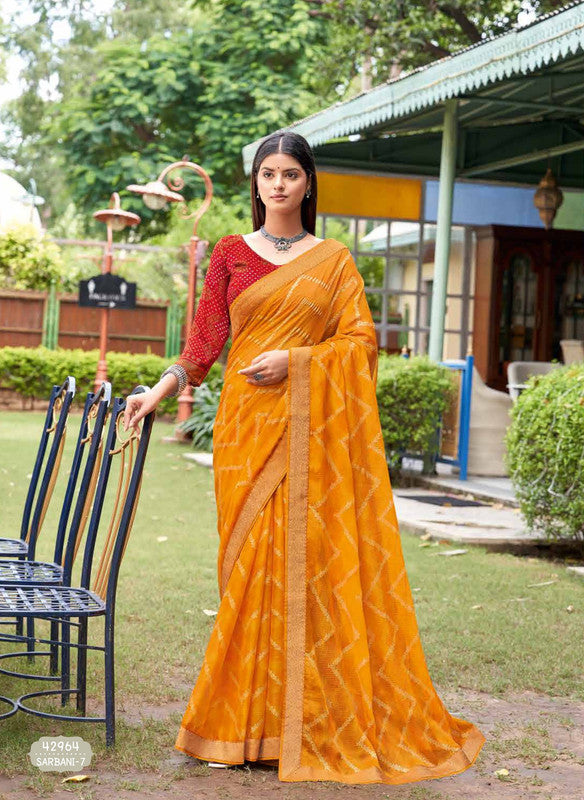 Subhash Sarbani-7 42964 Yellow Moss Chiffon Saree