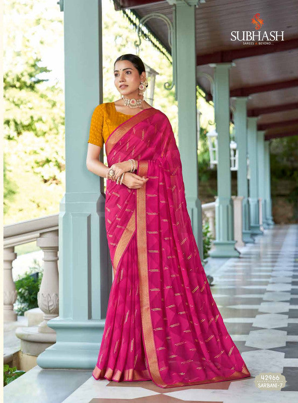 Subhash Sarbani-7 42966 Pink Moss Chiffon Saree