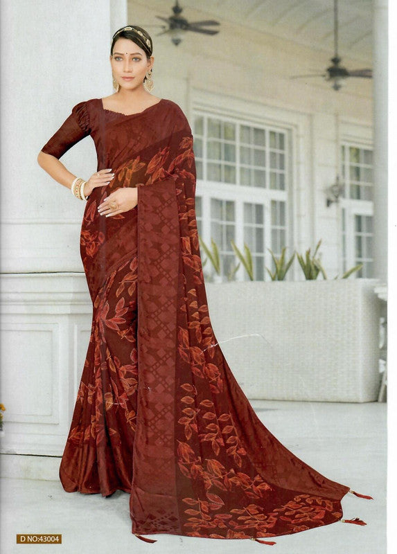 Satin Georgette Saree in Maroon | Satin saree, Saree designs, Designer  sarees online