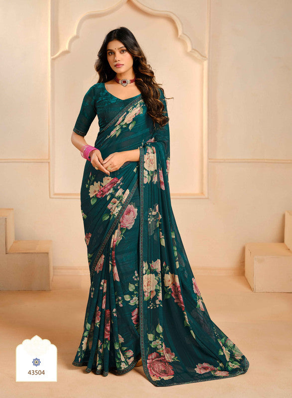 Subhash Prakriti-12 43504 Green Georgrtte Saree