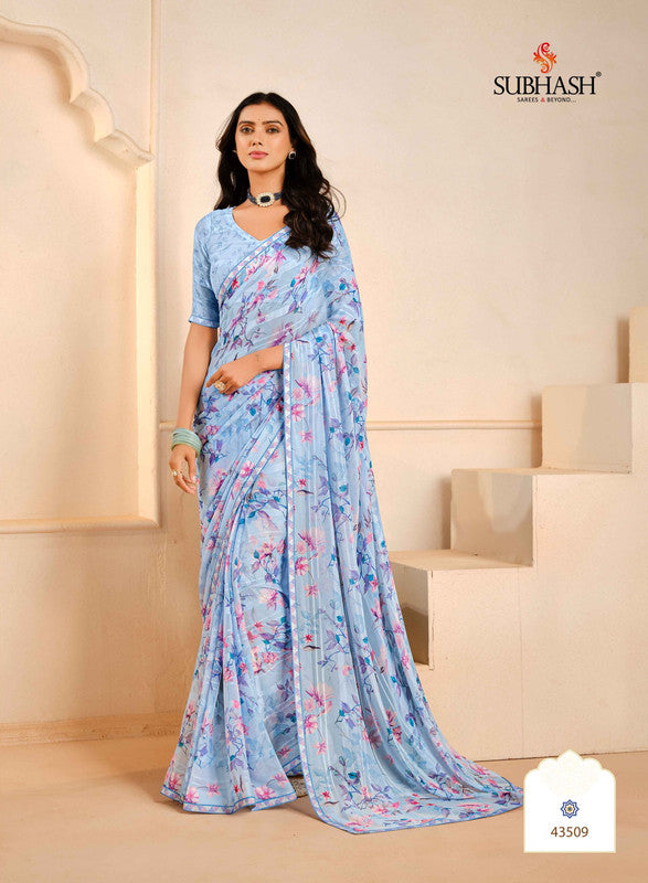 Subhash Prakriti-12 43509 Blue Georgrtte Saree