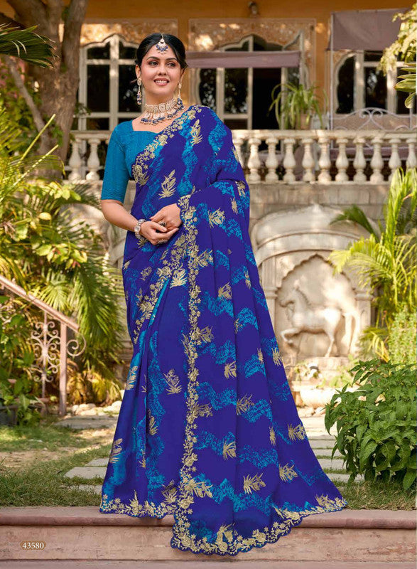 Subhash Ranisaa 43580 Blue Chiffon Saree