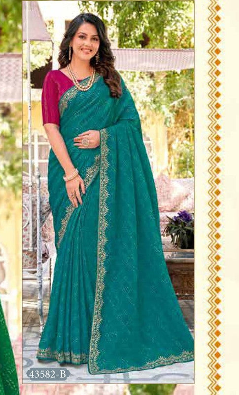 Subhash Ranisaa 43582-B Blue Chiffon Saree