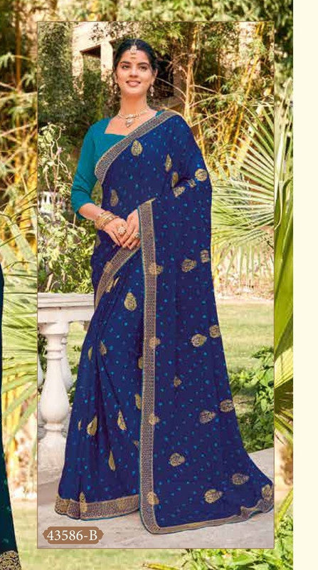 Subhash Ranisaa 43586-B Blue Chiffon Saree