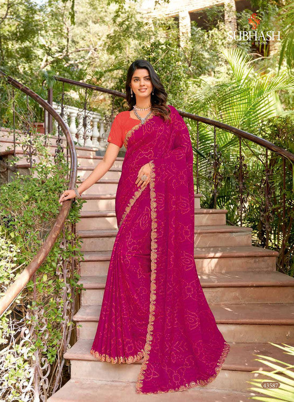 Subhash Ranisaa 43587 Pink Chiffon Saree