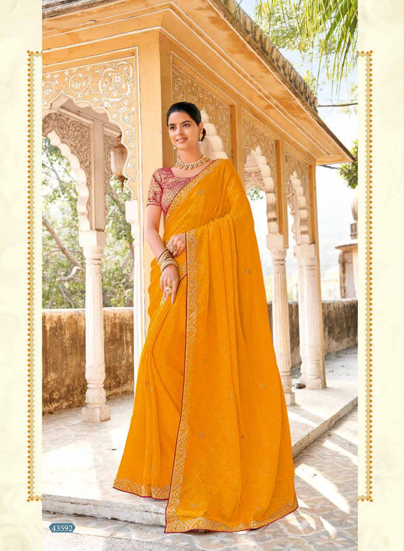 Subhash Ranisaa 43592 Yellow Chiffon Saree