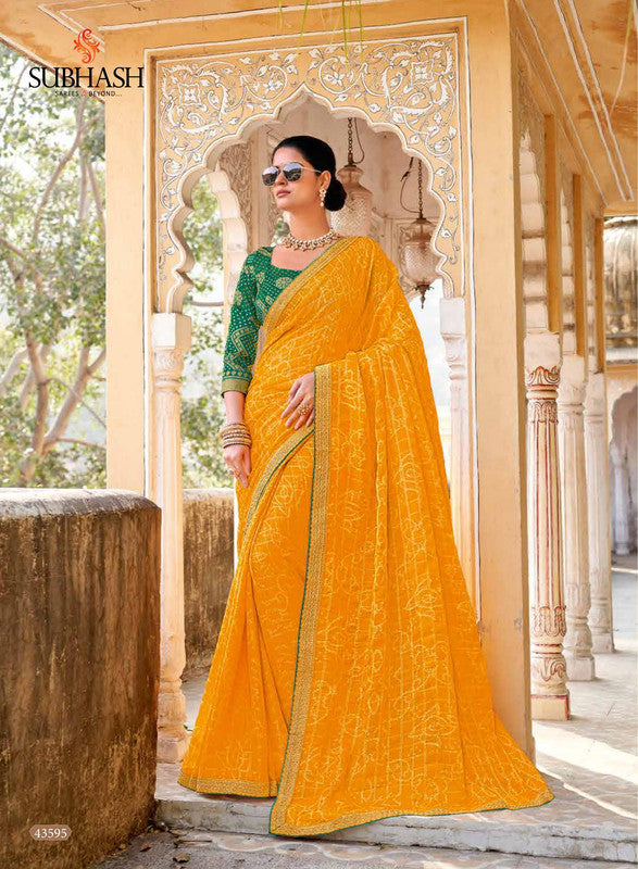 Subhash Ranisaa 43595 Yellow Chiffon Saree