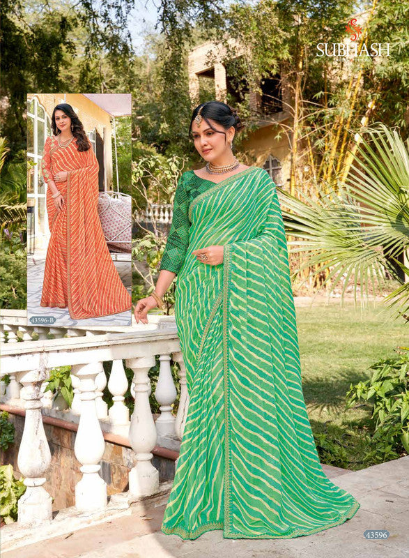 Subhash Ranisaa 43596-A Green Chiffon Saree