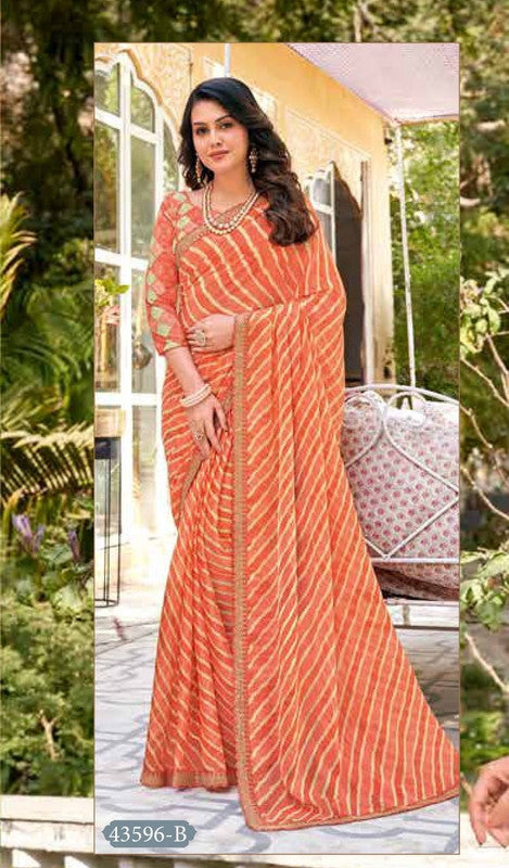 Subhash Ranisaa 43596-B Peach Chiffon Saree