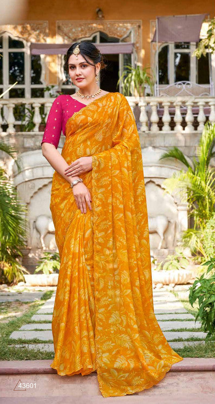 Subhash Ruhani Sb-43601 Yellow Chiffon Saree