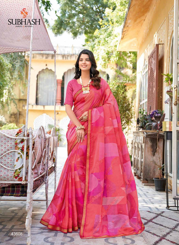 Subhash Ruhani Sb-43608 Pink Chiffon Saree