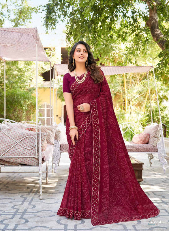 Subhash Ruhani Sb-43614 Maroon Chiffon Saree