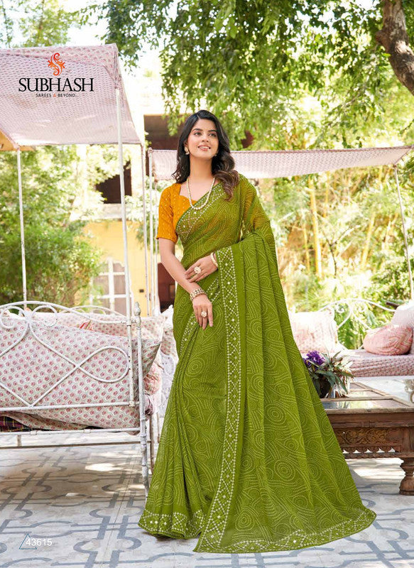 Subhash Ruhani Sb-43615 Green Chiffon Saree