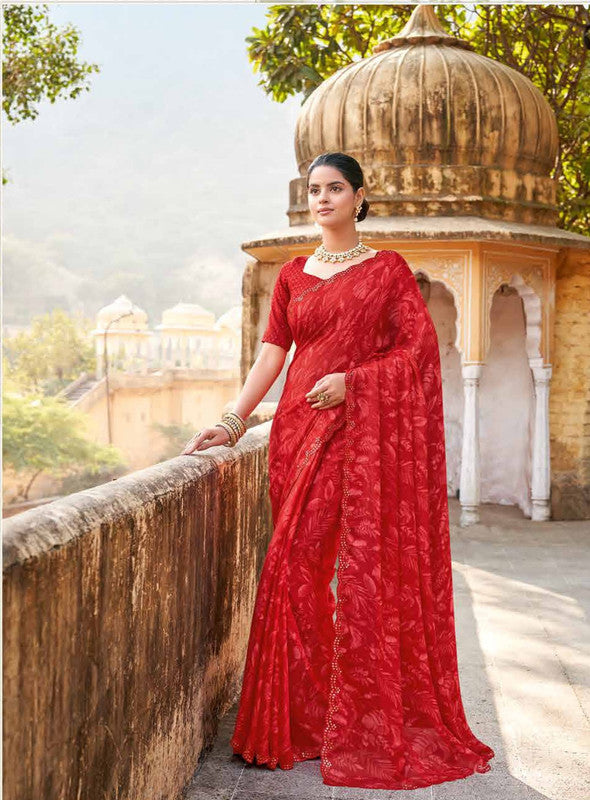 Subhash Ruhani Sb-43616 Red Chiffon Saree