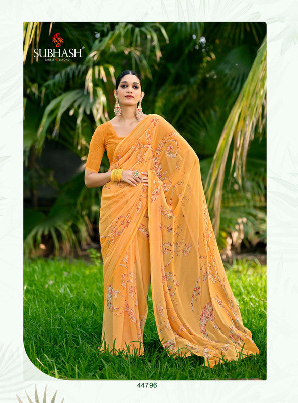 Subhash Nirali-2 44796 - Golden Yellow Georgette Drape By Sanskar Sarees
