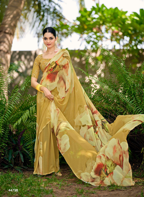 Subhash Nirali-2 44798 - Mehendi Georgette Drape By Sanskar Sarees