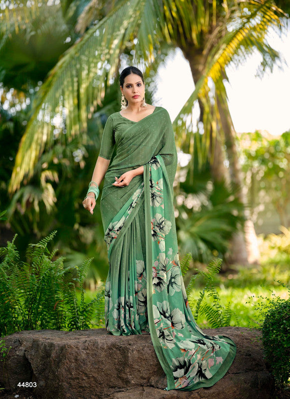 Subhash Nirali-2 44803 - Pista Georgette Drape By Sanskar Sarees