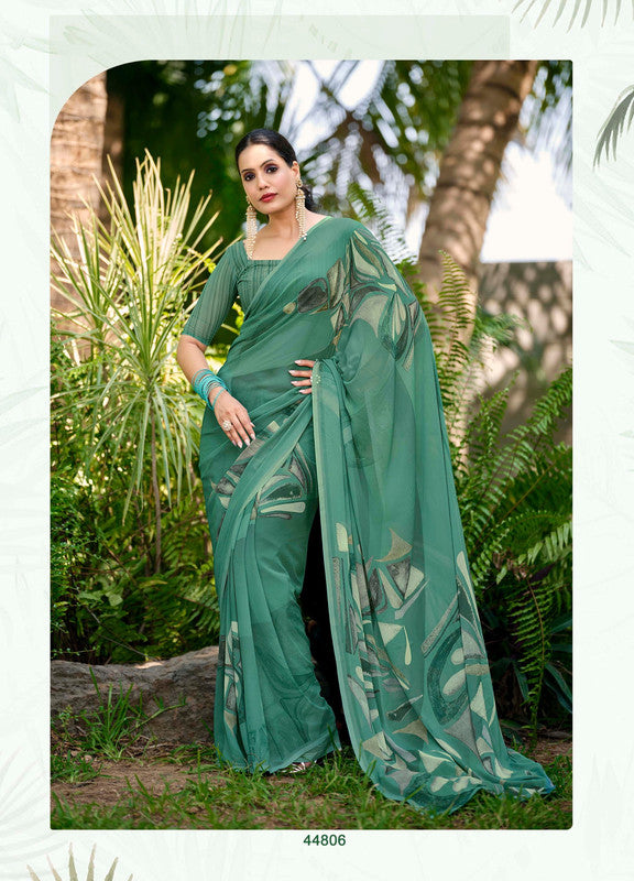 Subhash Nirali-2 44806 - Green Pista Georgette Drape By Sanskar Sarees