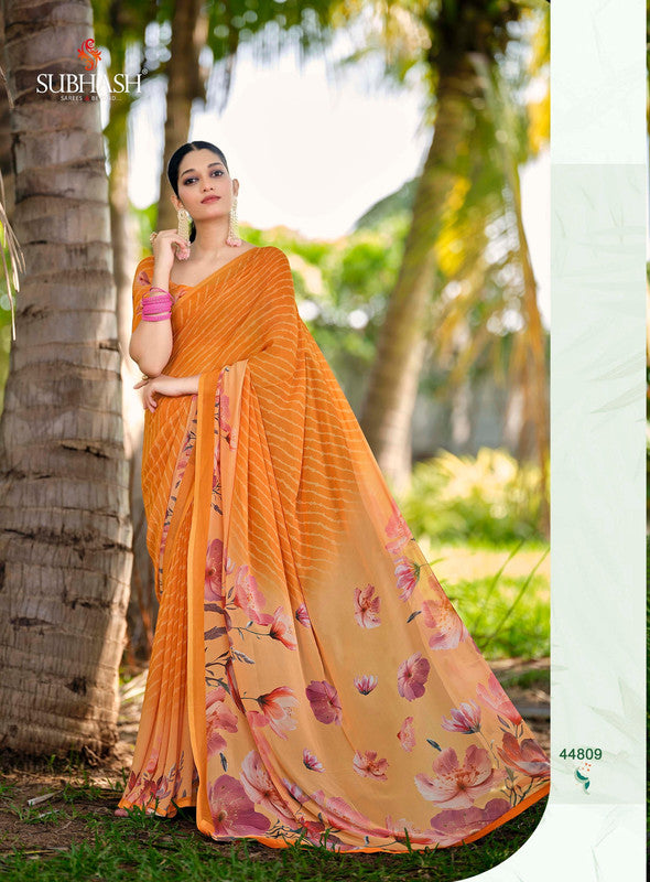 Subhash Nirali-2 44809 - Orrange Georgette Drape By Sanskar Sarees ...
