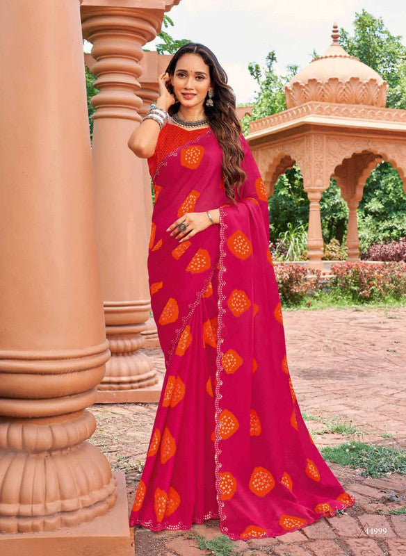 Subhash Gulaabi 44999 - Pink-Orange Moss Chiffon Drape By Sanskar Sarees