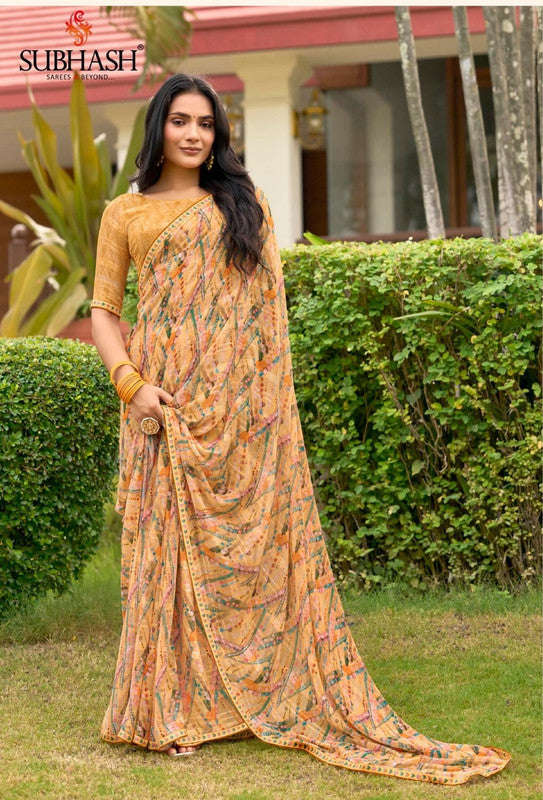 Subhash Prakriti-14 45189 - Peach Georgette Drape By Sanskar Sarees