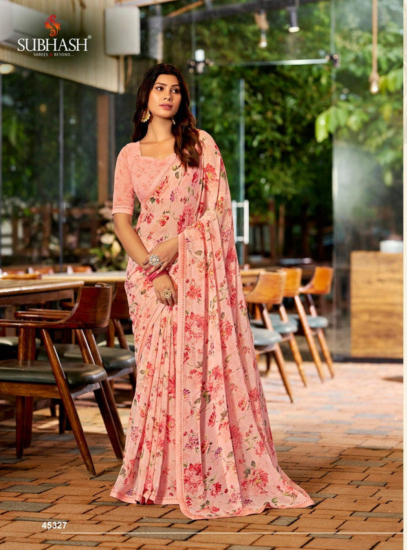 Subhash Kalyani-3 45327 - Peach Georgette Drape By Sanskar Sarees