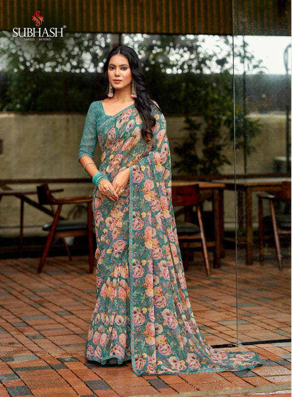 Subhash Kalyani-3 45333 - Grey Georgette Drape By Sanskar Sarees