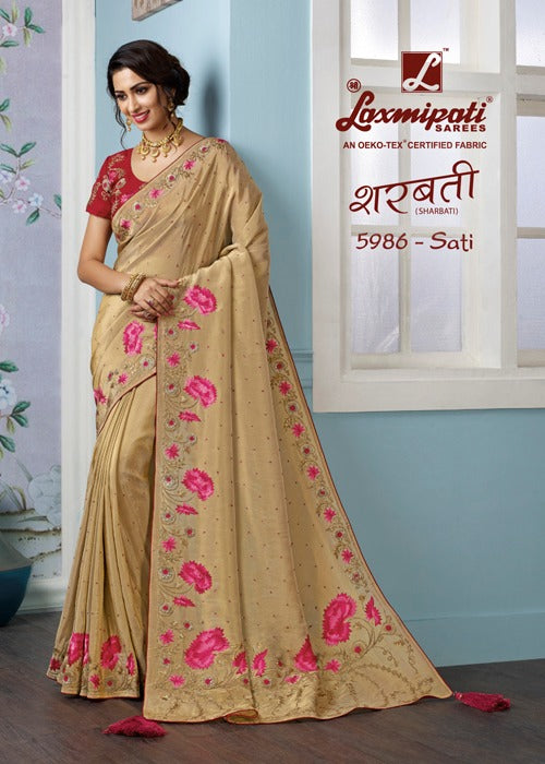 Laxmipati Sharbati 5986 Cream Chanderi Saree