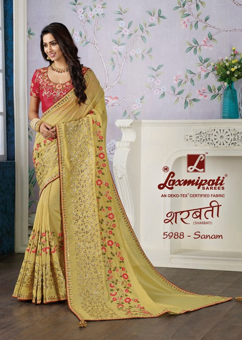 Laxmipati Sharbati 5988 Yellow Raw Silk Saree