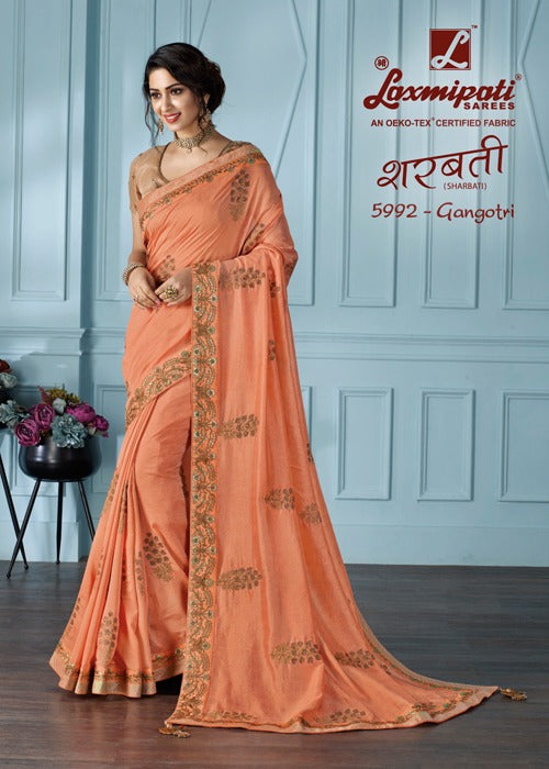 Laxmipati Sharbati 5992 Peach Raw Silk Saree