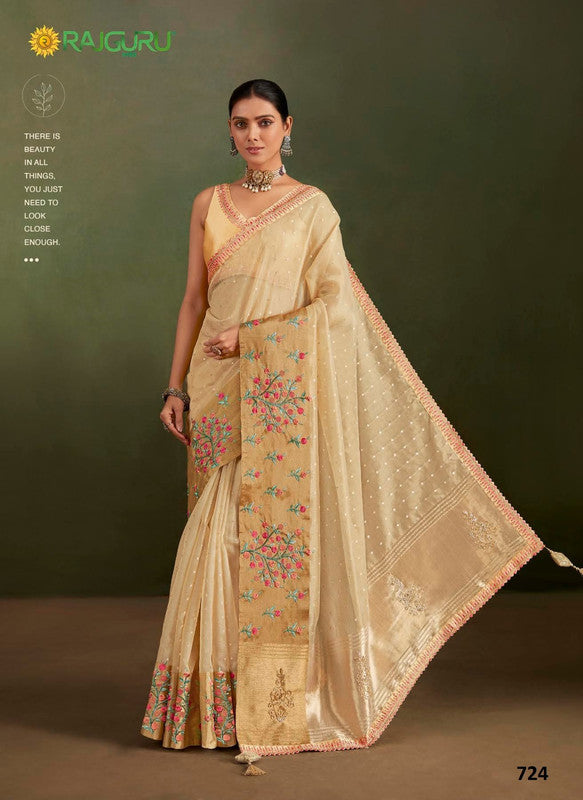 Rajguru Bibli Vol-02 Rg-724 Beige Tissue Silk Saree