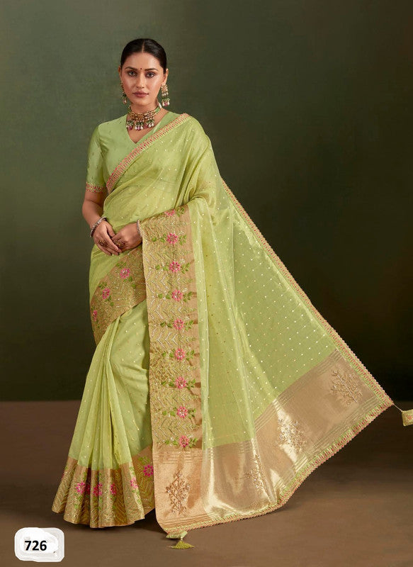 Rajguru Bibli Vol-02 Rg-726 Green Tissue Silk Saree