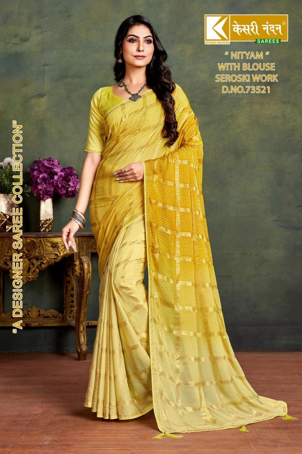 Kesari Nandan Nityam 73521 Yellow Georgette Saree