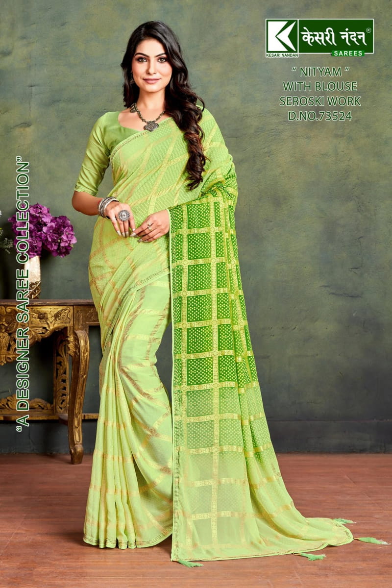 Light Green Designer Handmade Saree in Pure Georgette - Rana's by Kshitija