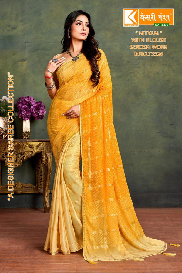 Kesari Nandan Nityam 73526 Light Orange Georgette Saree