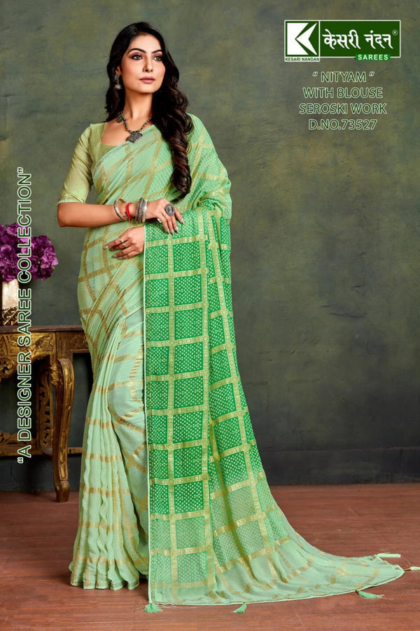 Kesari Nandan Nityam 73527 Green Georgette Saree