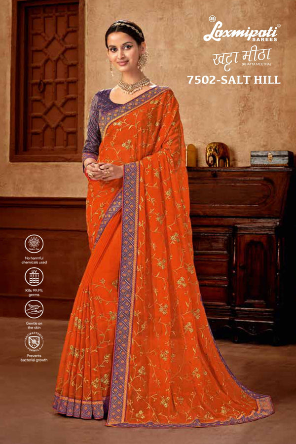 Laxmipati Khatta Meetha 7502 Orange Chiffon Saree