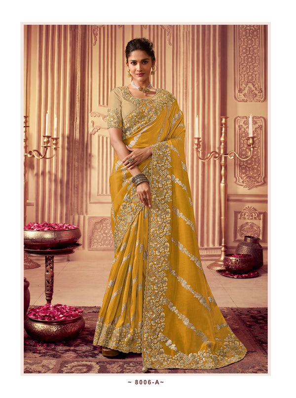 Sulakshmi Suvarna Ss-8006-A Yellow Cosmo Tissue Silk Saree